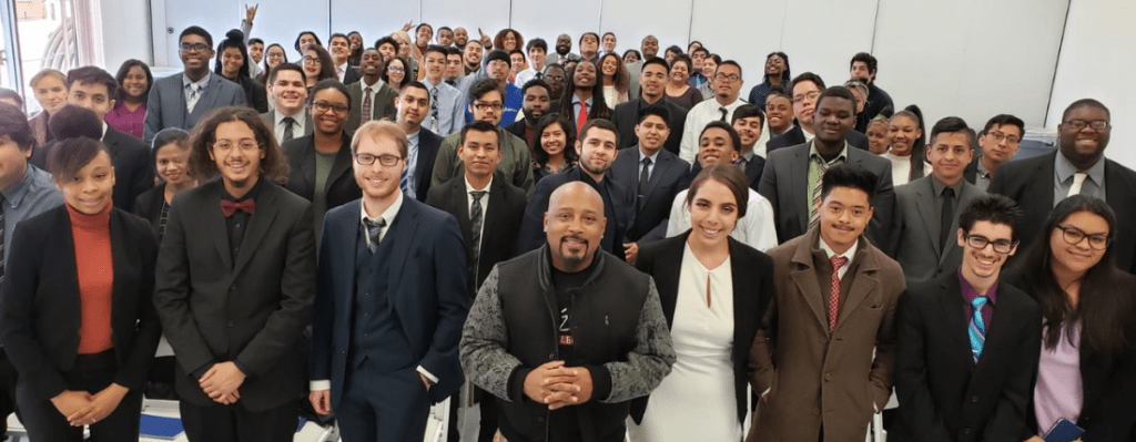 Daymond John and students at Year Up LA