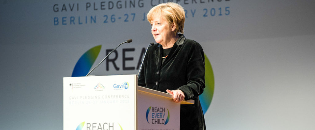 German federal chancellor Angela Merkel addressing what Germany pledged at GAVI's Conference.